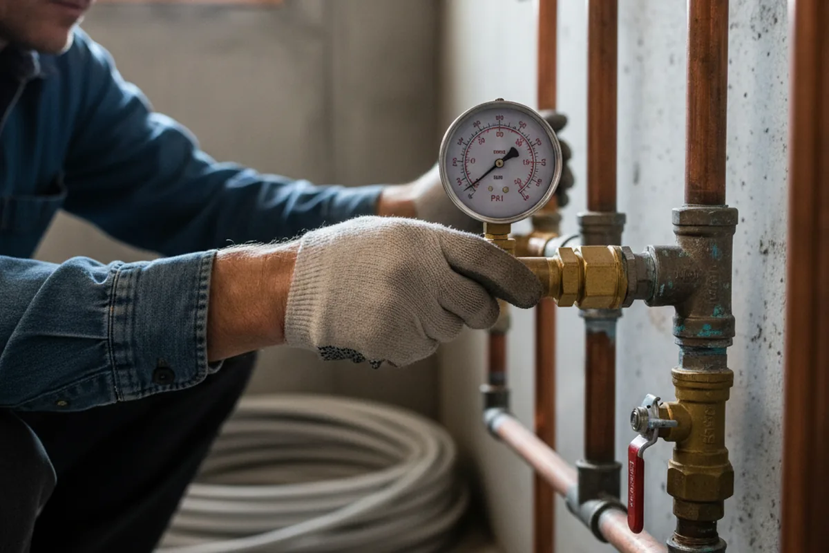 Pressure testing a repaired line during Water Line Repair in Schellsburg